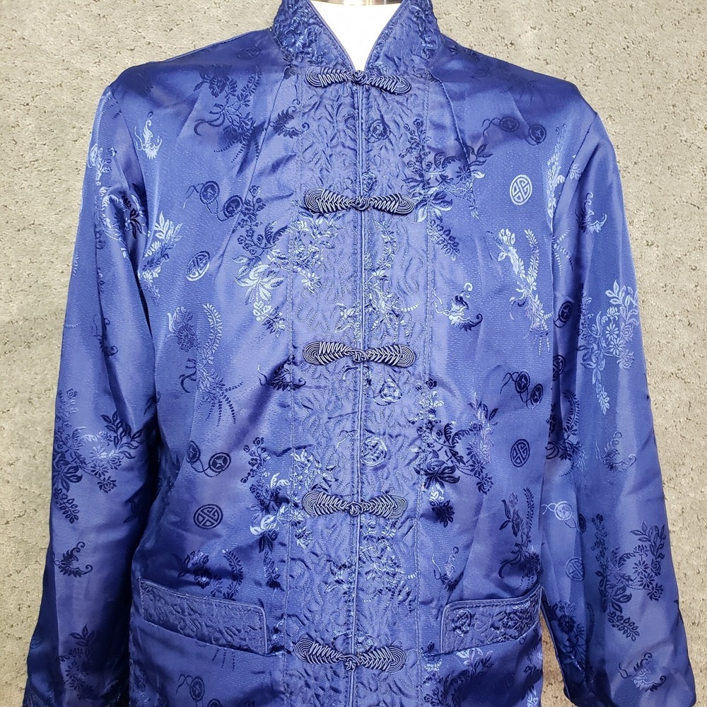 Fortune‎ Fabulous Fashions Jacket Womens M Blue Silver Reversible Floral Casual